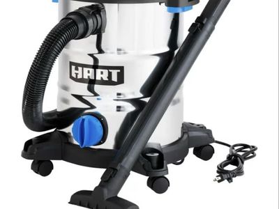 HART 8 Gallon 6 Peak HP Stainless Steel Wet/Dry Shop Vacuum - Powerful Motor