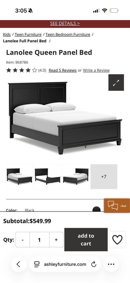 Ashley Furniture Lanolee Queen Panel Bed - Black