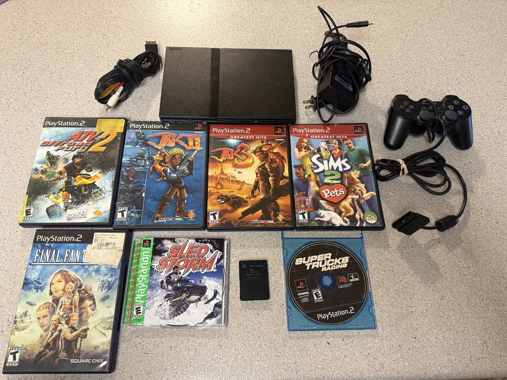 Sony PlayStation 2 PS2 Slim Console Bundle SCPH-75001 w/ 7 Games + MEMORY CARD