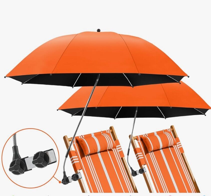 New 42in 2 Pack Beach Chair Umbrellas With Clamps