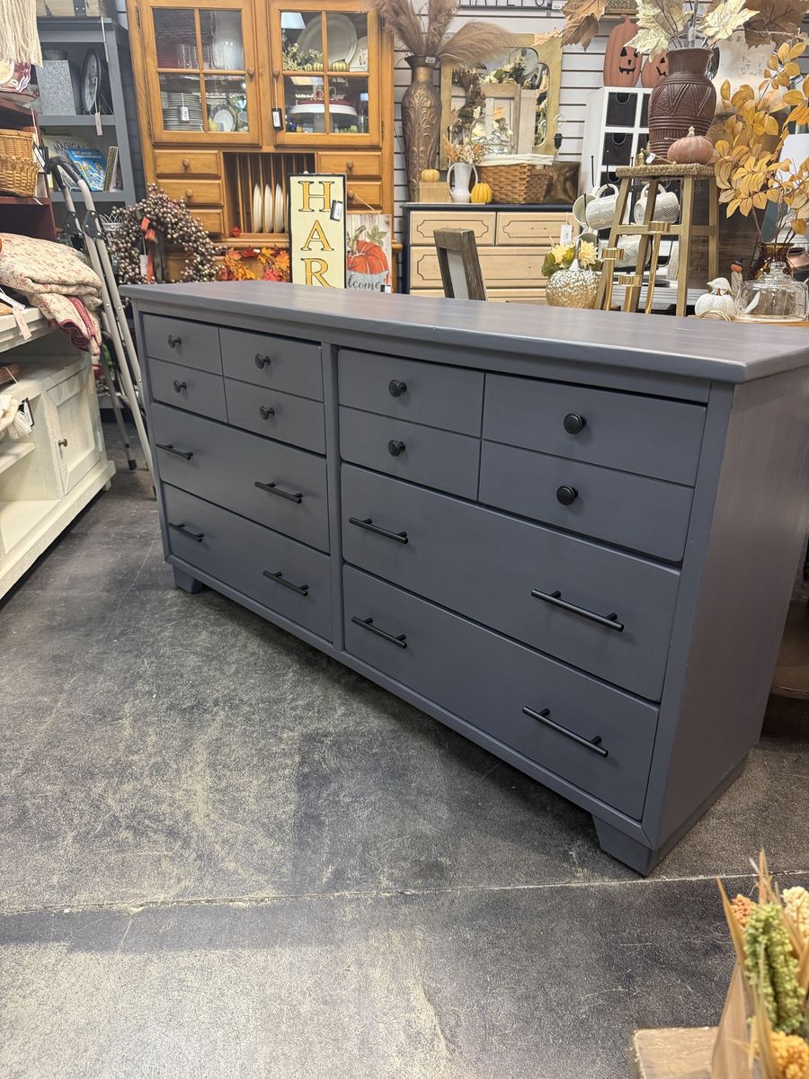 Modern Dark Gray Wooden Dresser with Metal Knobs