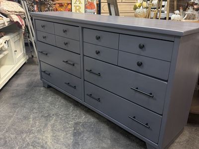 Modern Dark Gray Wooden Dresser with Metal Knobs