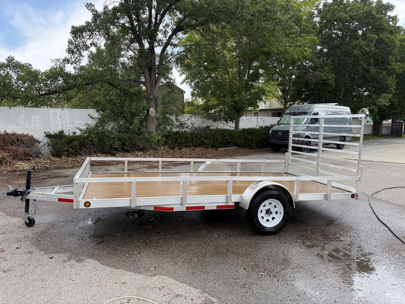 Aluminum Flatbed Trailer 7x14 with Trex Floor & Spare Tire - Excellent Condition