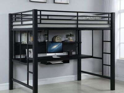 Metal Full Size Workstation Loft Bed Frame with La