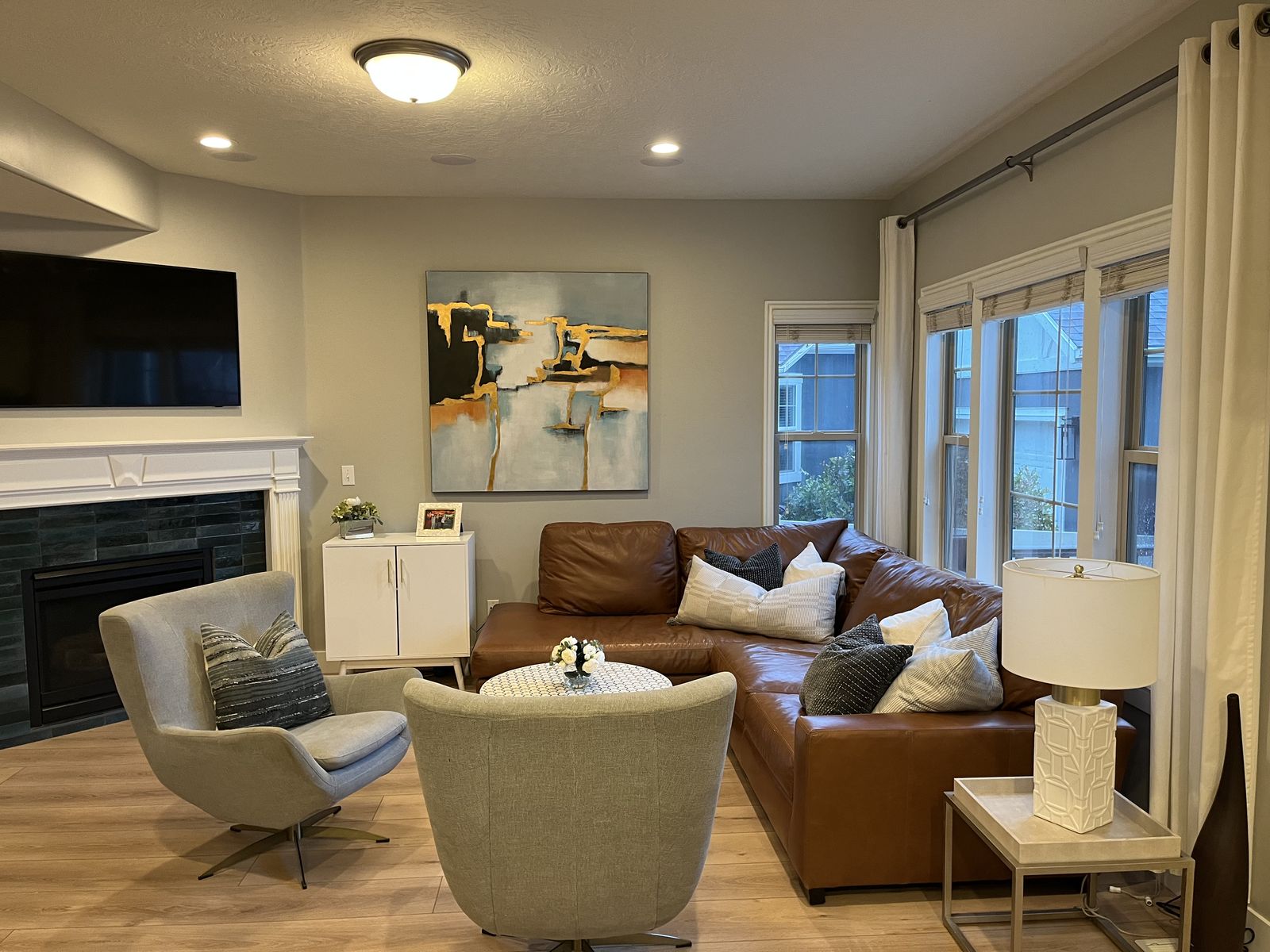 Camel Leather Bumper Sectional - Pottery Barn Turner Square Arm