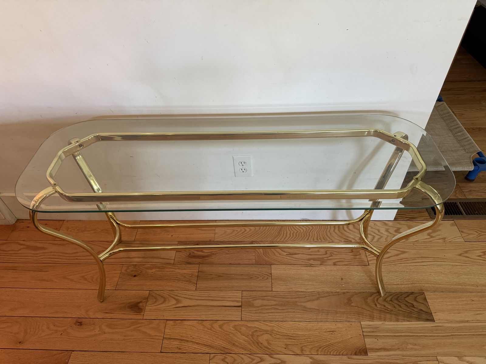 Vintage Hollywood Regency Style Brass & Glass Console Table