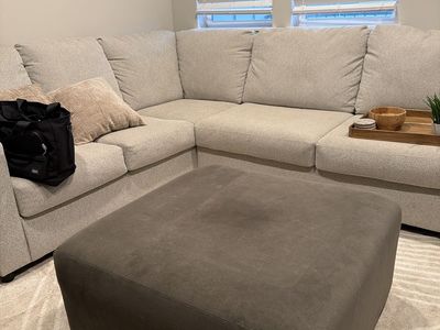 Large Square Upholstered Ottoman Coffee Table in dark green