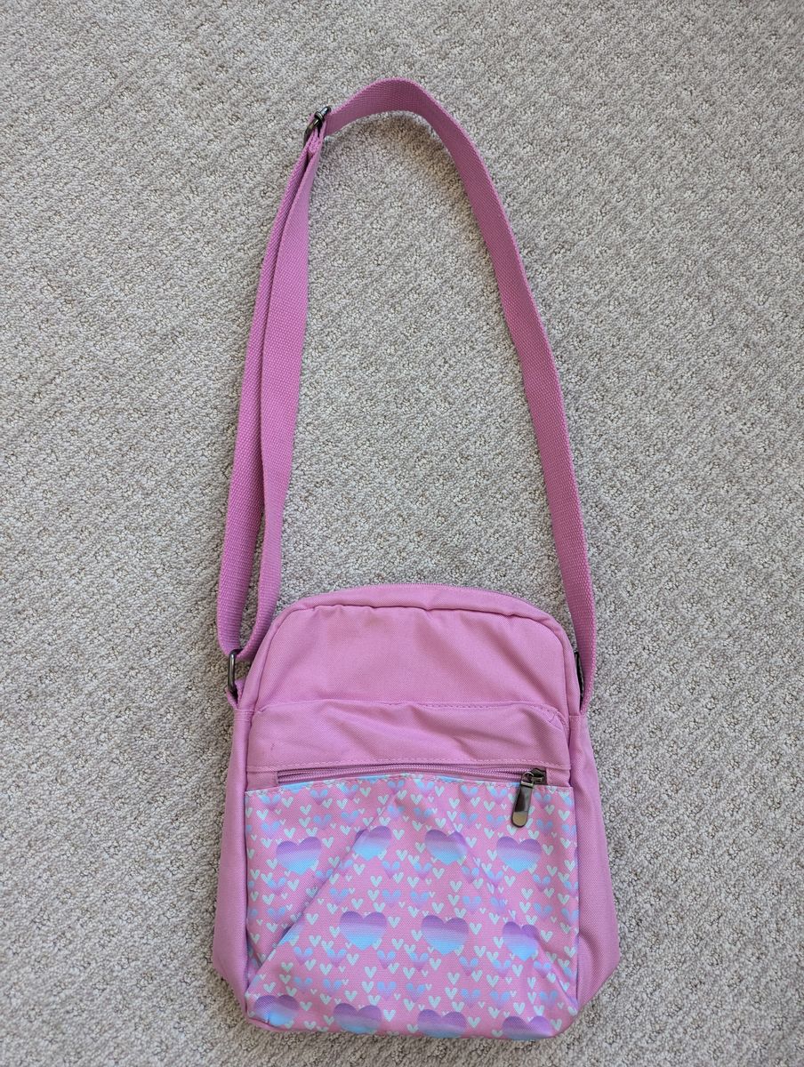Girls Pink Hearts Adjustable Crossbody Purse Bag