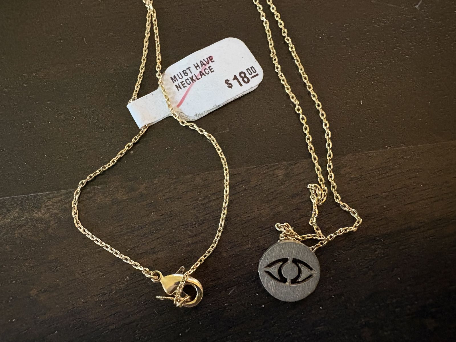 New Gold Tone Necklace w/ Round Eye Charm