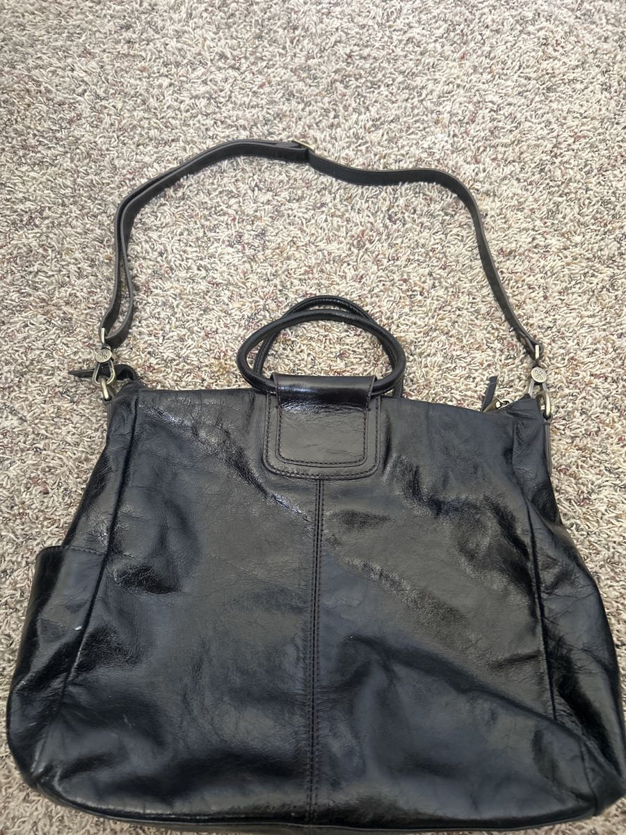 Hobo International Black Leather Handbag Shoulder Bag Satchel with Floral Interior