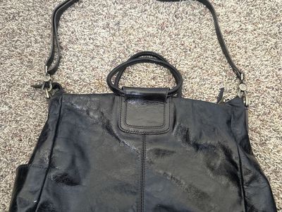 Hobo International Black Leather Handbag Shoulder Bag Satchel with Floral Interior