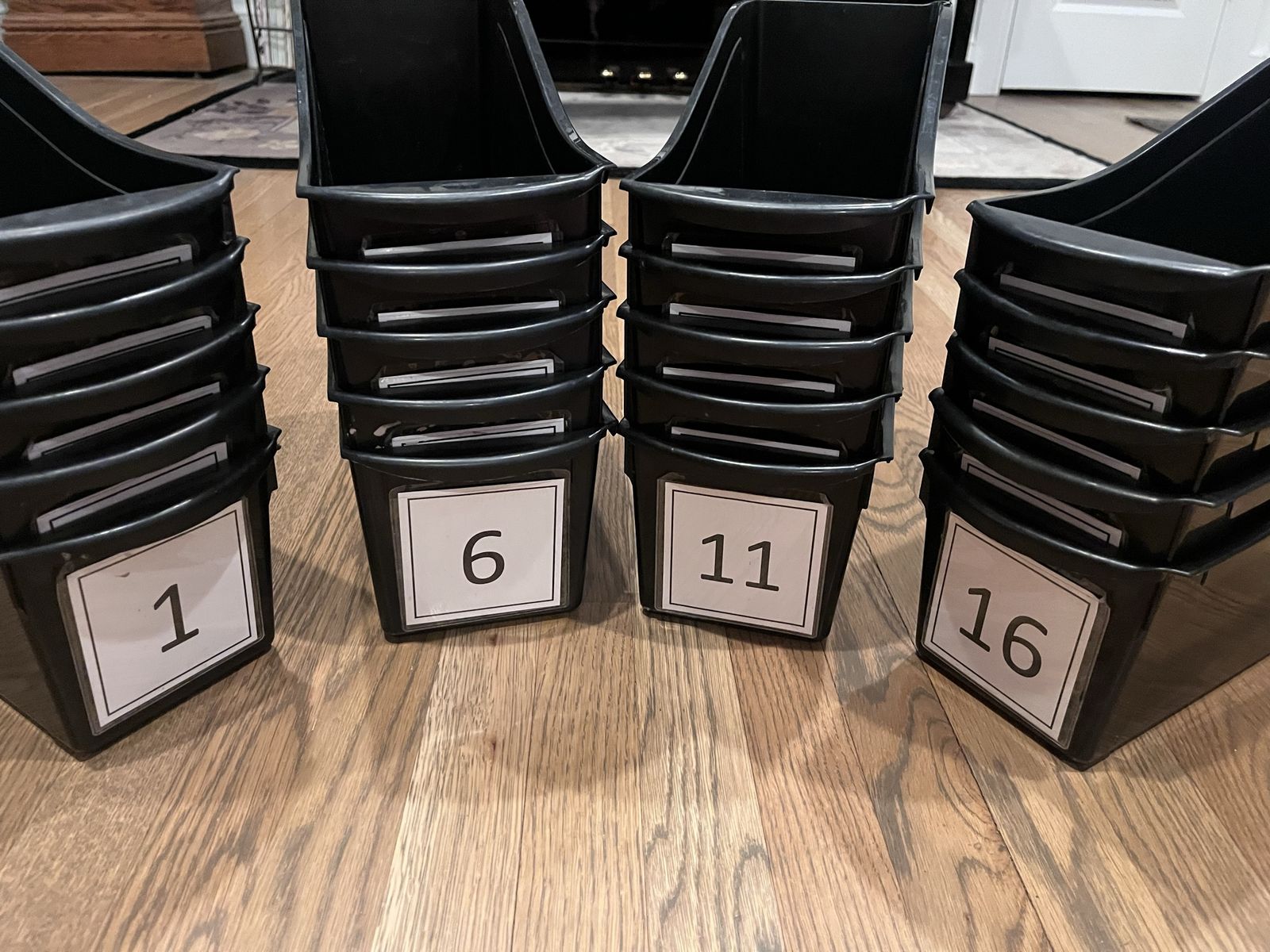 20 Black Plastic Book Bins - Classroom & Office Organizers, 12” × 4” × 7” with Label Holders
