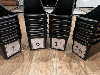 20 Black Plastic Book Bins - Classroom & Office Organizers, 12” × 4” × 7” with Label Holders