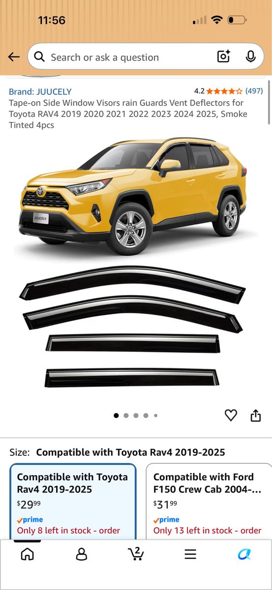 JUUCEY Tape-on Side Window Visors Rain Guards for Toyota RAV4 2019-2025 - Smoke Tinted 4pcs