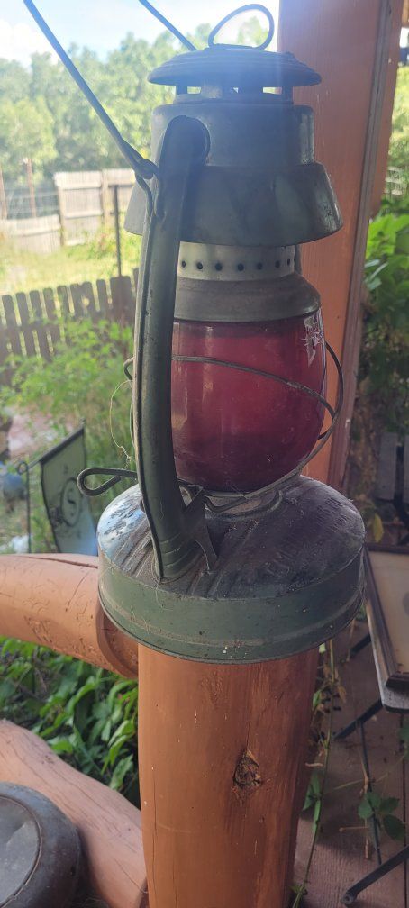 Vintage Embury Mfg. Co. Warsaw, NY USA Red Globe Lantern - Antique Railroad Lantern