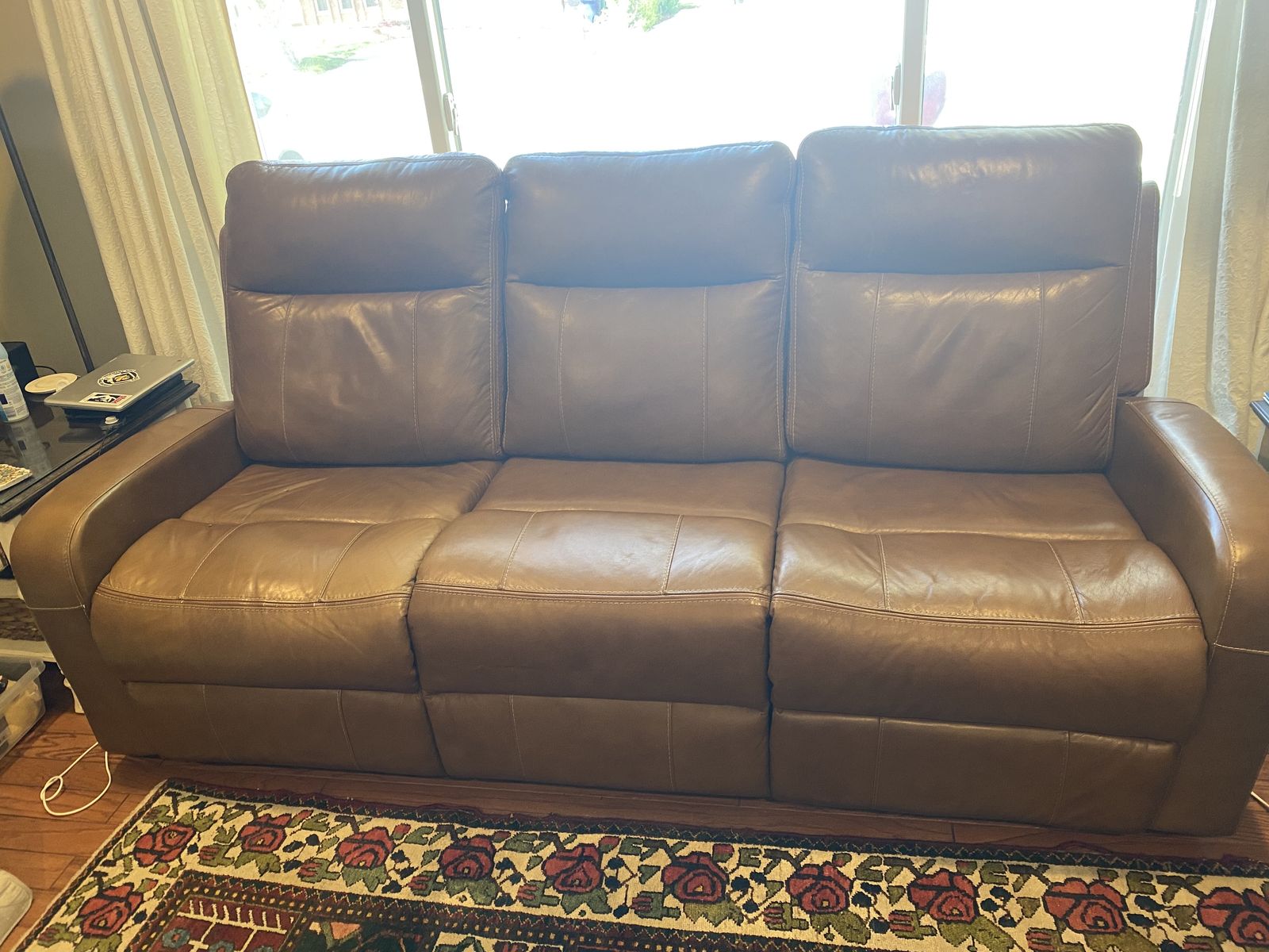 Manual reclining leather couch