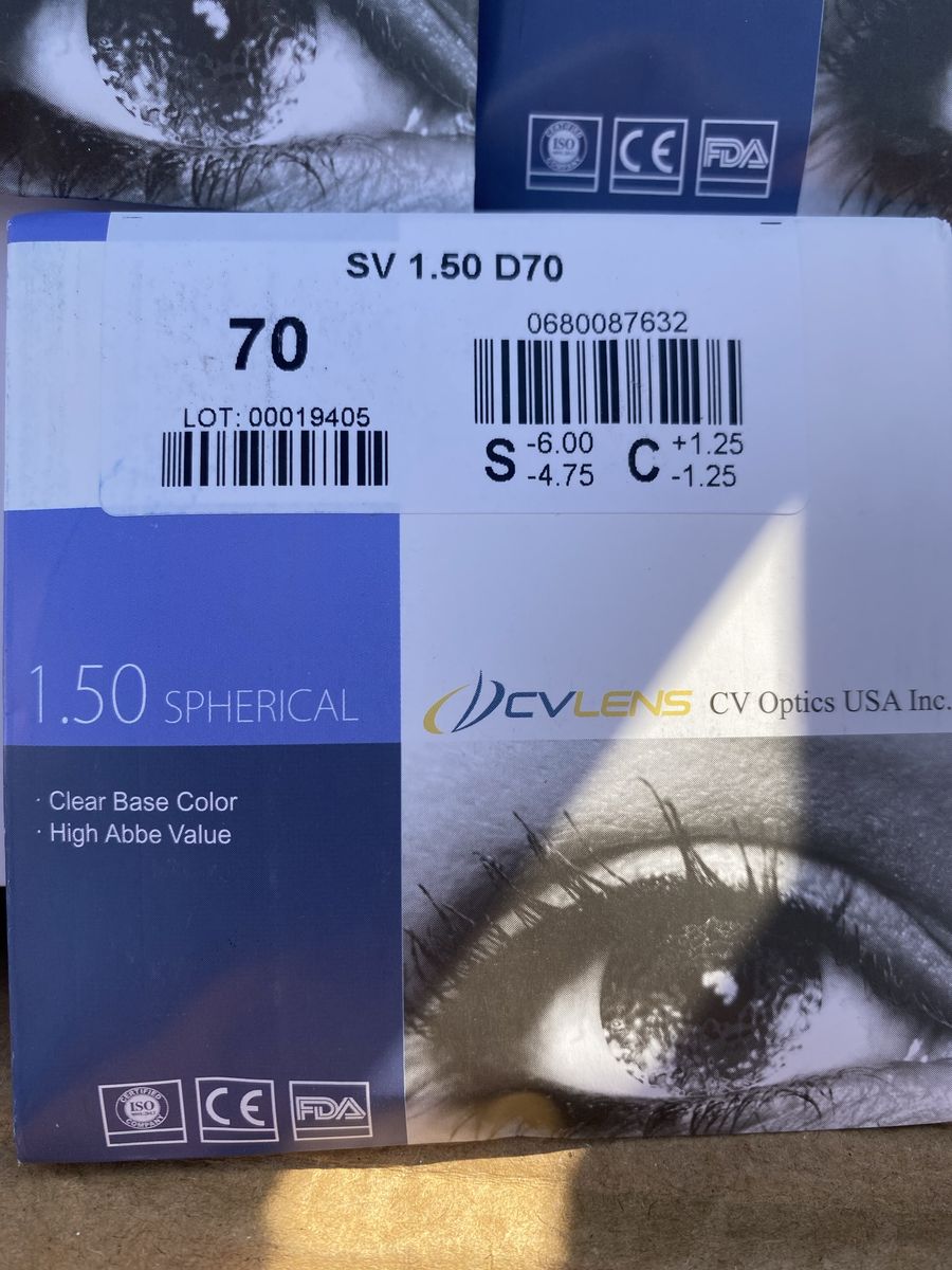 CVLENS SV 1.50 D70 Spherical Contact Lenses -6.00 S, -4.75 C, +1.25. 500 count