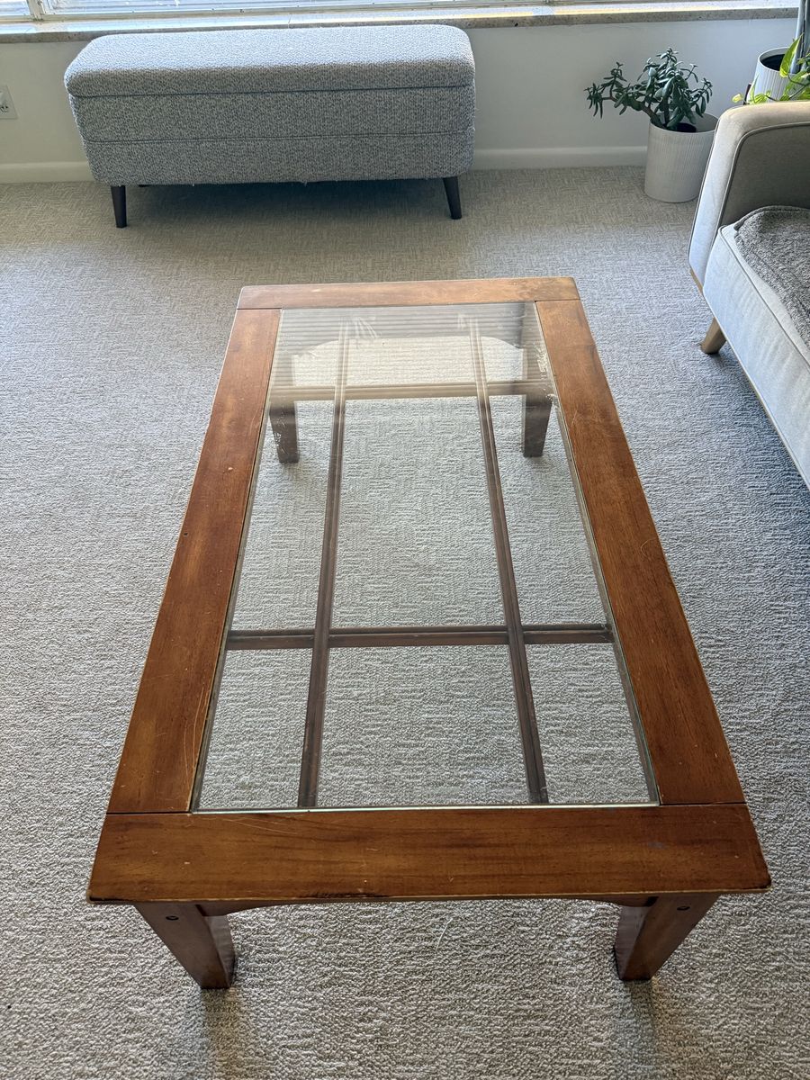 Wood Coffee Table with Glass top 