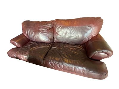 Genuine Burgundy Leather Sofa (Cushions Need Stuffing)