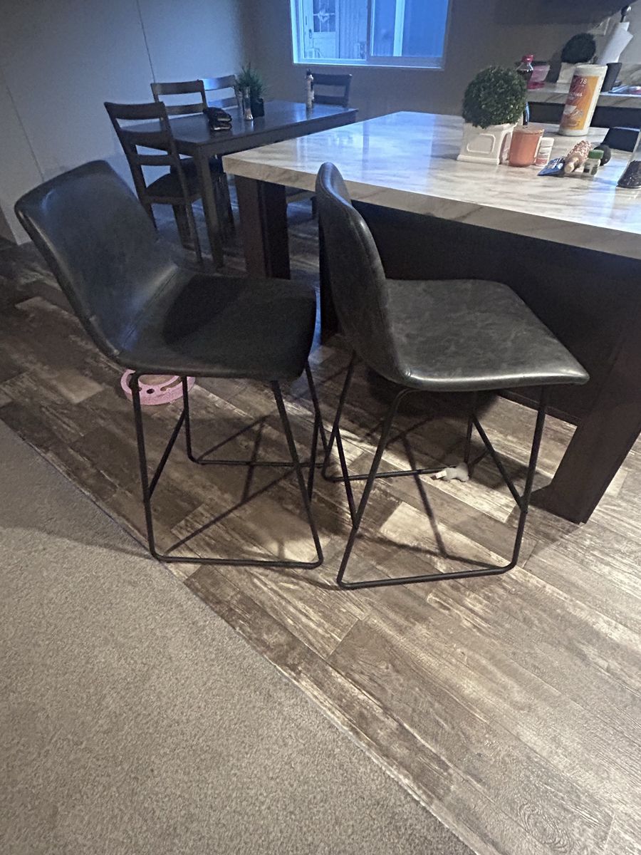 2 Black Faux Leather Counter Stools - Modern Industrial Design, Sturdy Metal Base