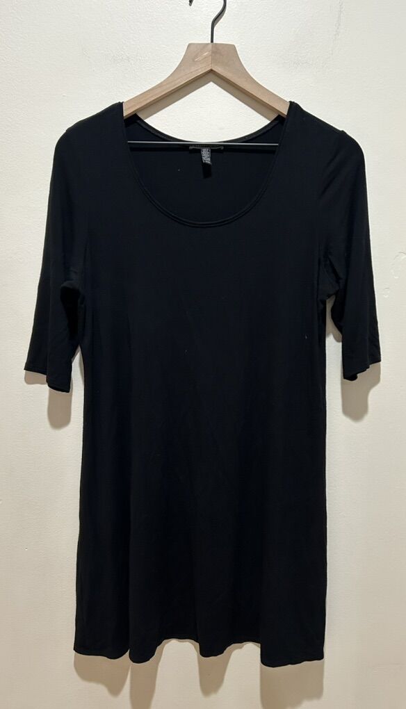 Eileen Fisher Black Scoop Neck Half Sleeved Dress