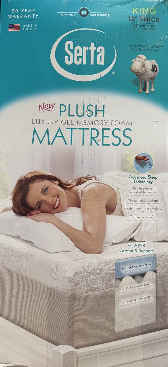 Serta New Plush King Luxury Gel Memory Foam Mattress 12" Thick with 20-Year Warranty