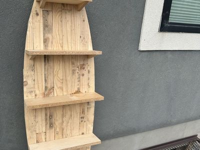 wooden surf board with wooden shelves