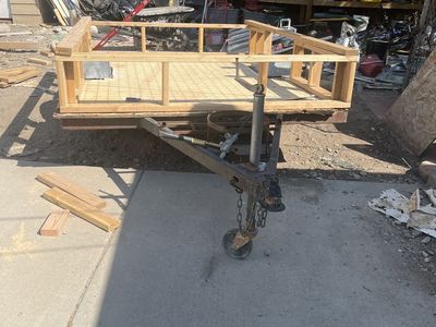 Single Axle Utility Trailer with Wooden Railing Frame and Jack