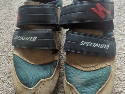 Specialized Cycling Shoes - Tan/Green with Velcro Straps - Used Condition