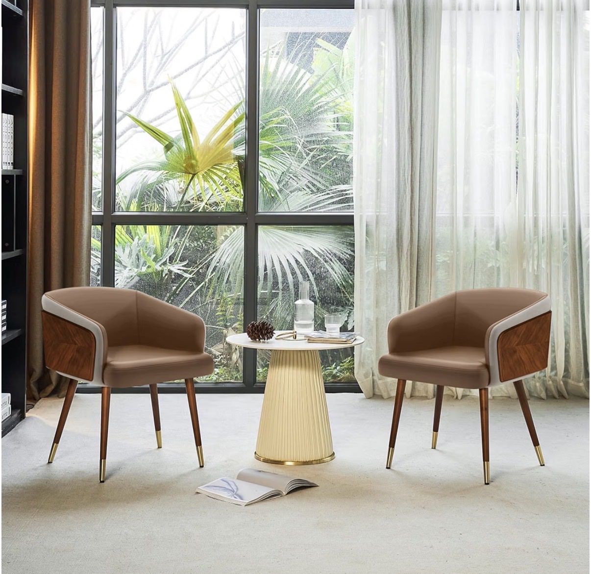 Modern Brown Faux Leather Dining Chairs – Set of 2