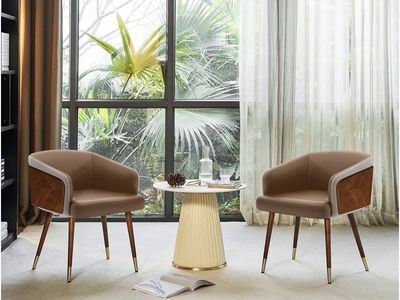 Modern Brown Faux Leather Dining Chairs – Set of 2