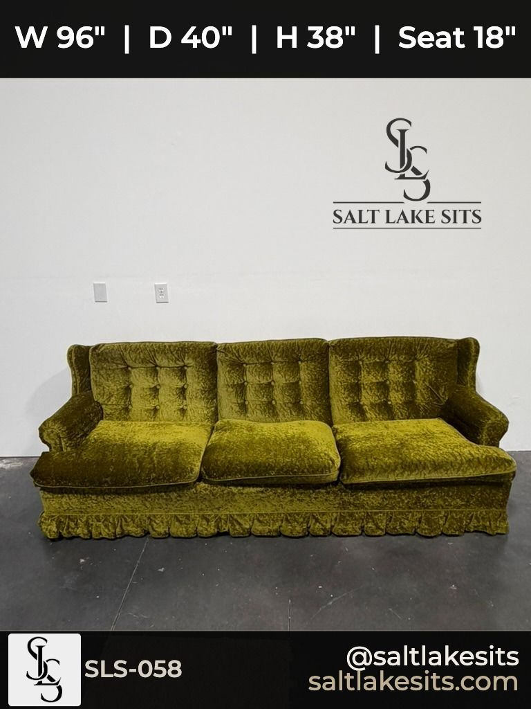 1970s Vintage Green Velvet Sofa