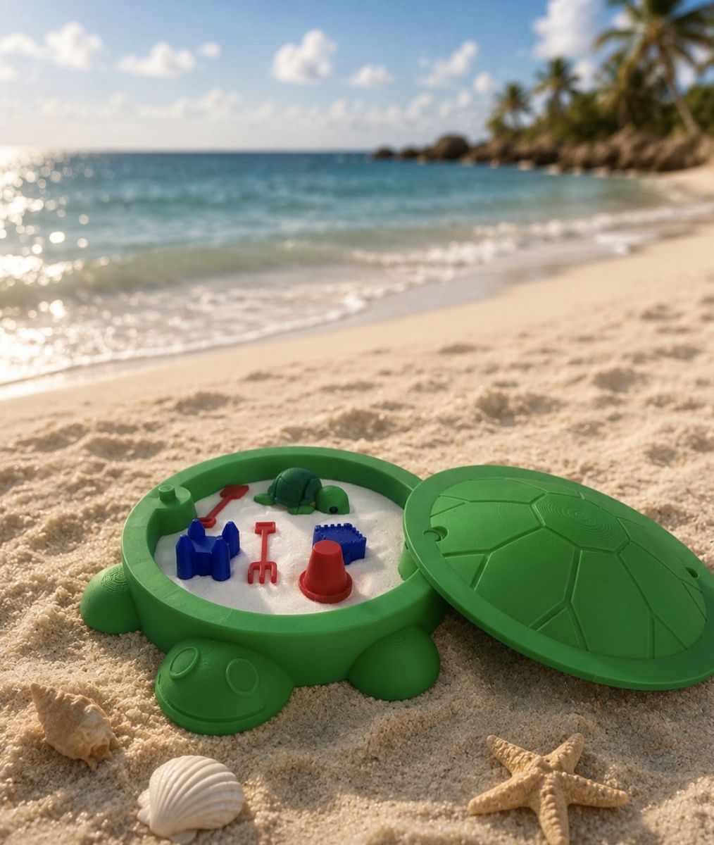 Mini Green Turtle Sandbox with Lid zen garden- Includes Sand and mini toys.