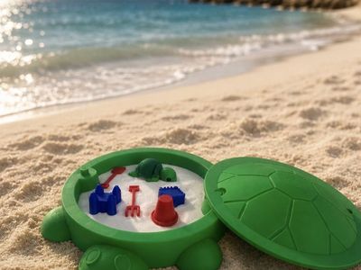 Mini Green Turtle Sandbox with Lid zen garden- Includes Sand and mini toys.