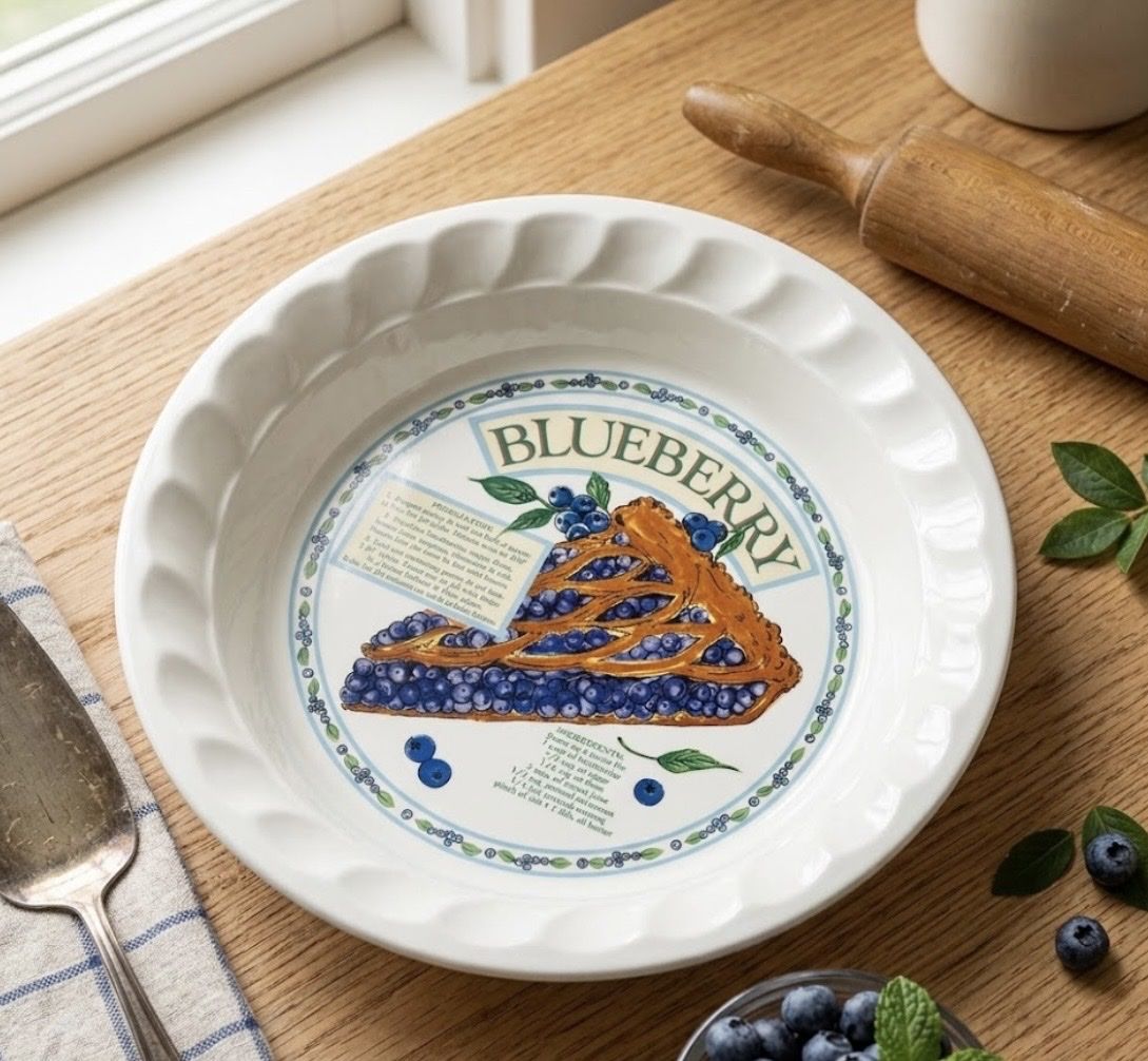 Golden Pie Blueberry Pie Plate, Ceramic, Dishwasher/Microwave/Oven Safe, Korean-Made Bakeware