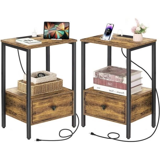 Modern charging USB  Nightstands / Side Tables — Set of 2