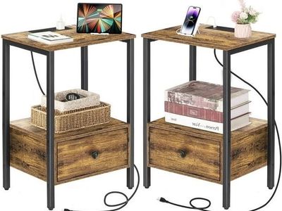 Modern charging USB Nightstands / Side Tables — Set of 2