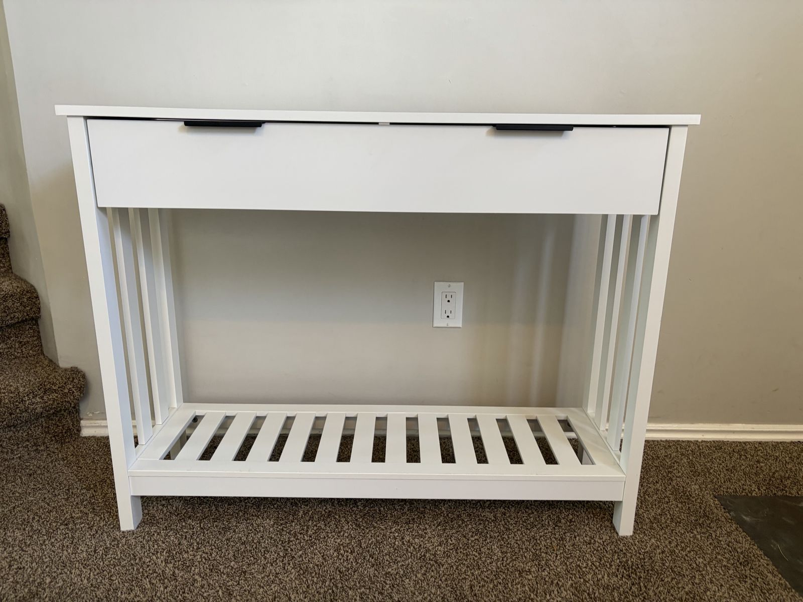 White Console Table with Drawer and Slatted Shelf - Entryway or Living Room Furniture