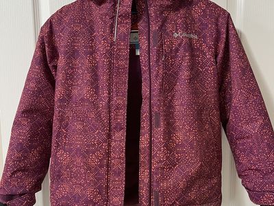 Columbia Girls Winter Ski Jacket and Snow Pants Set Purple Geometric