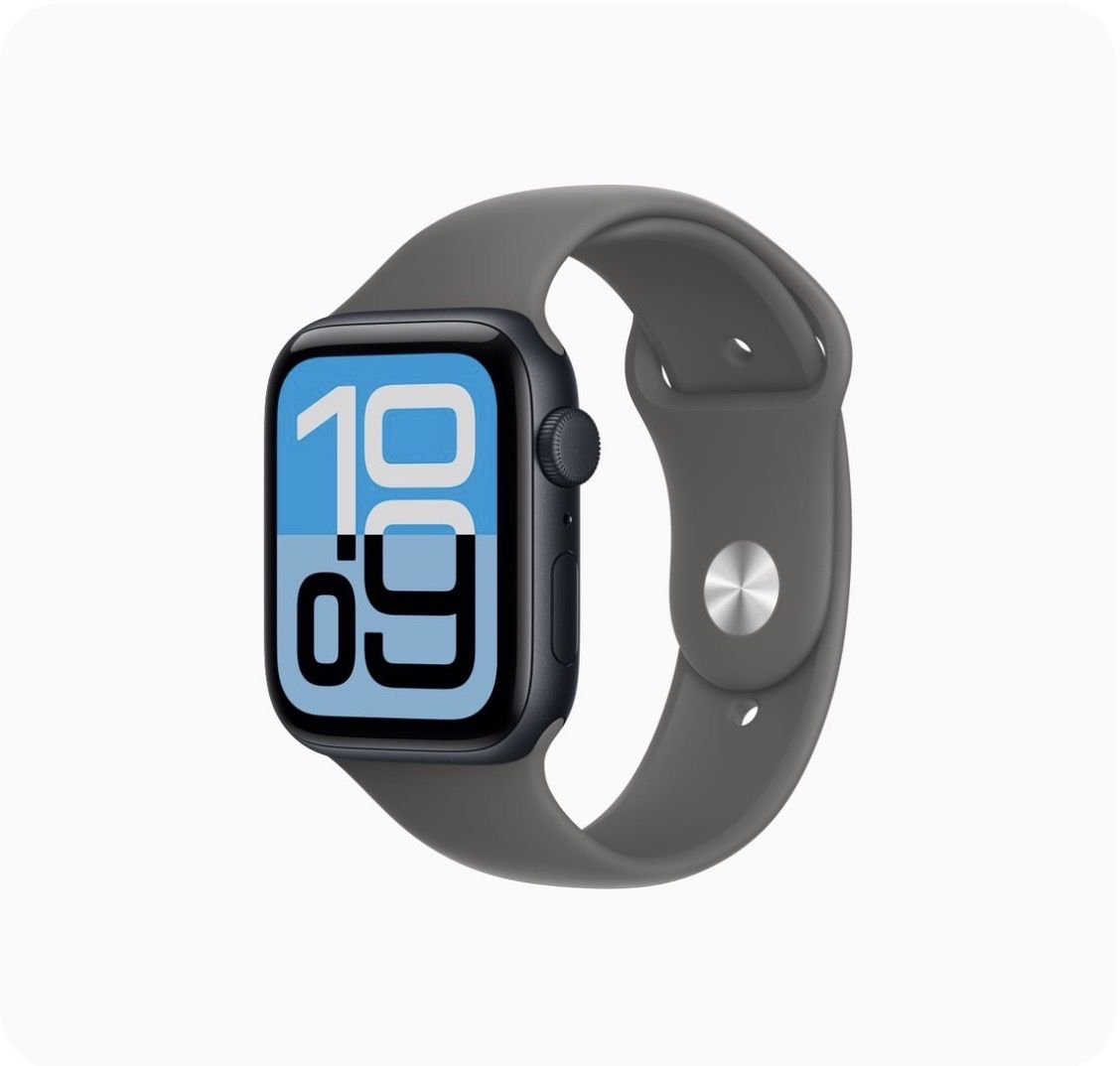 Apple Watch SE (3rd Gen) 44mm GPS - Midnight Aluminum Case, Stone Gray Sport Band S/M