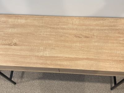 Modern Wood Grain Desk with 2 Drawers - Light Brown & Black Metal Legs