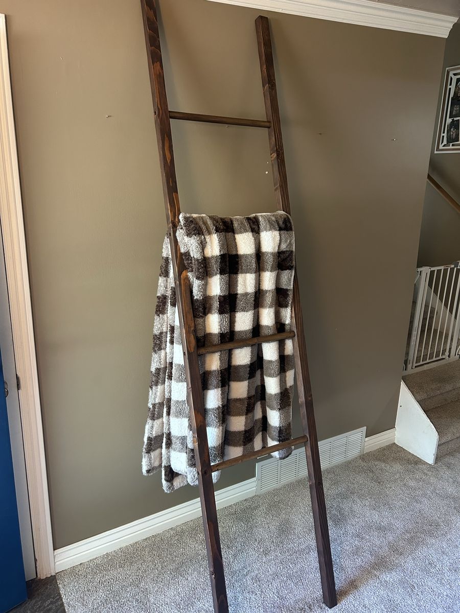 Handmade Rustic Blanket Ladder - Dark Stained Wood Farmhouse Style