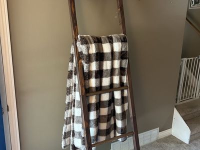 Handmade Rustic Blanket Ladder - Dark Stained Wood Farmhouse Style