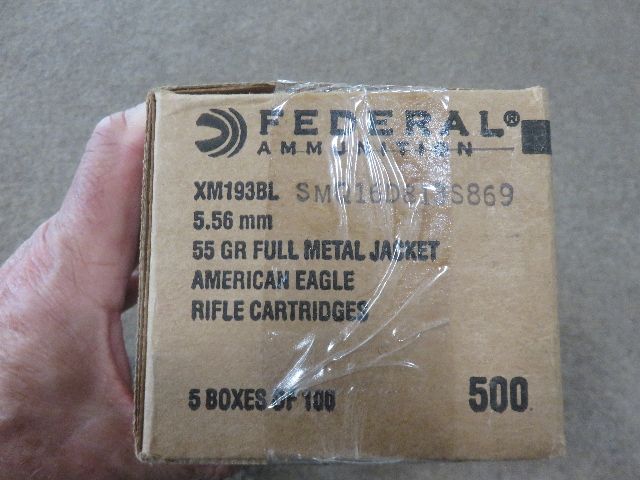 SEALED CASE OF 5 - 100 ROUND BOXES (500 ROUNDS TOTAL) OF FEDERAL XM193 5.56 55 GRAIN AMMO