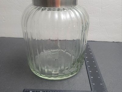 Clear Ribbed Glass Storage Jar with Metal Lid