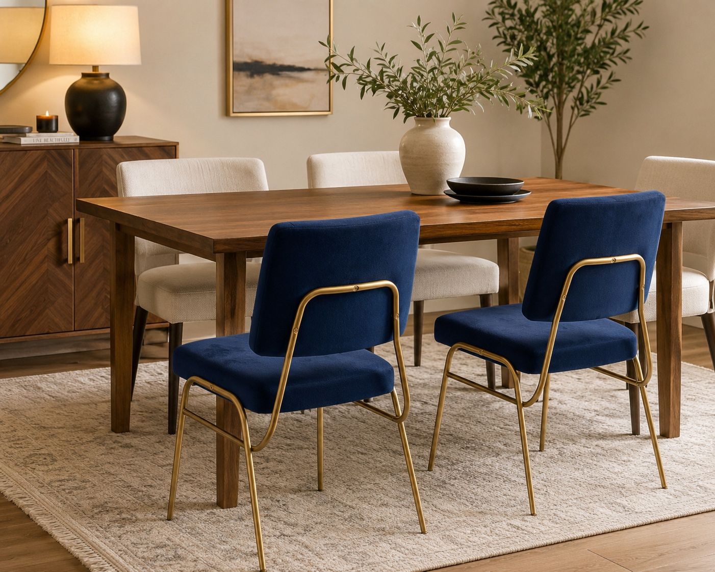 West Elm Navy Velvet & Brass Chairs – Like New