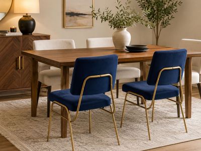 West Elm Navy Velvet & Brass Chairs – Like New