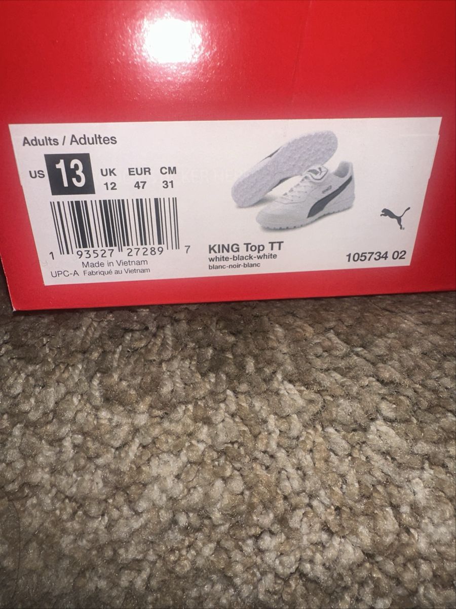 Puma King Top TT Soccer Cleats Men's Size 13 White Black Turf Shoes New with Box