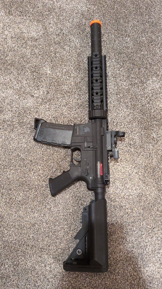Lancer Tactical M4 Style Airsoft Rifle Black with Rail System and optic
