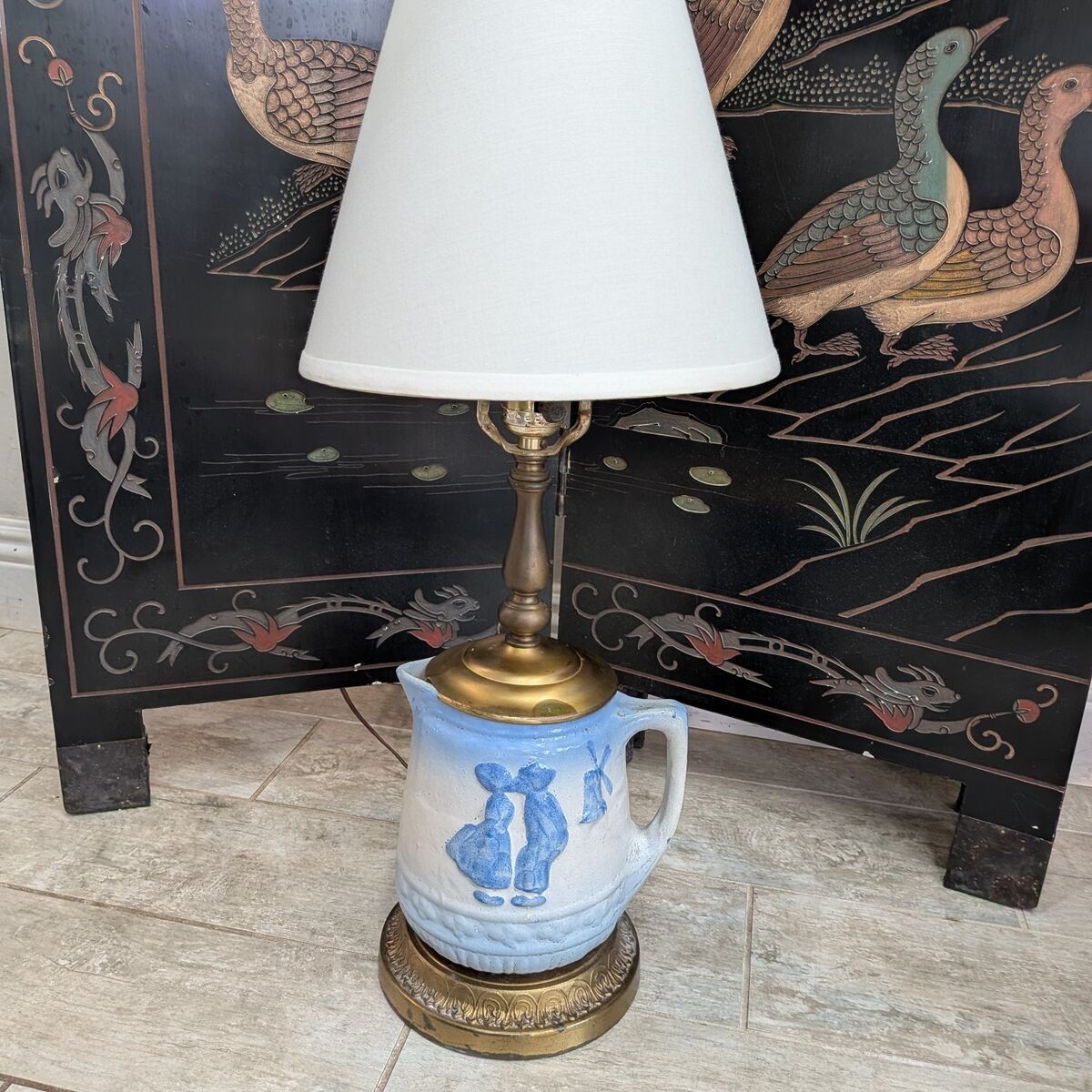 Vintage Dutch salt glaze stoneware table lamp